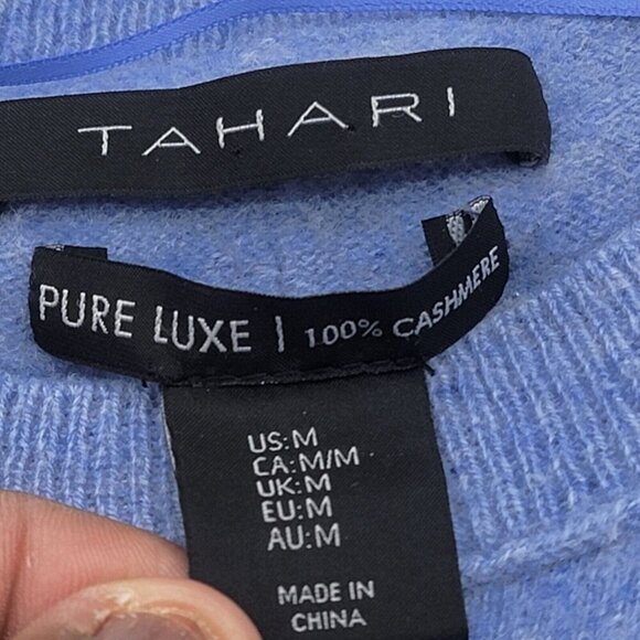 Tahari Sweater Women M Blue Pure Luxe Cashmere Minimalist Preppy Career Holiday - Picture 6 of 8